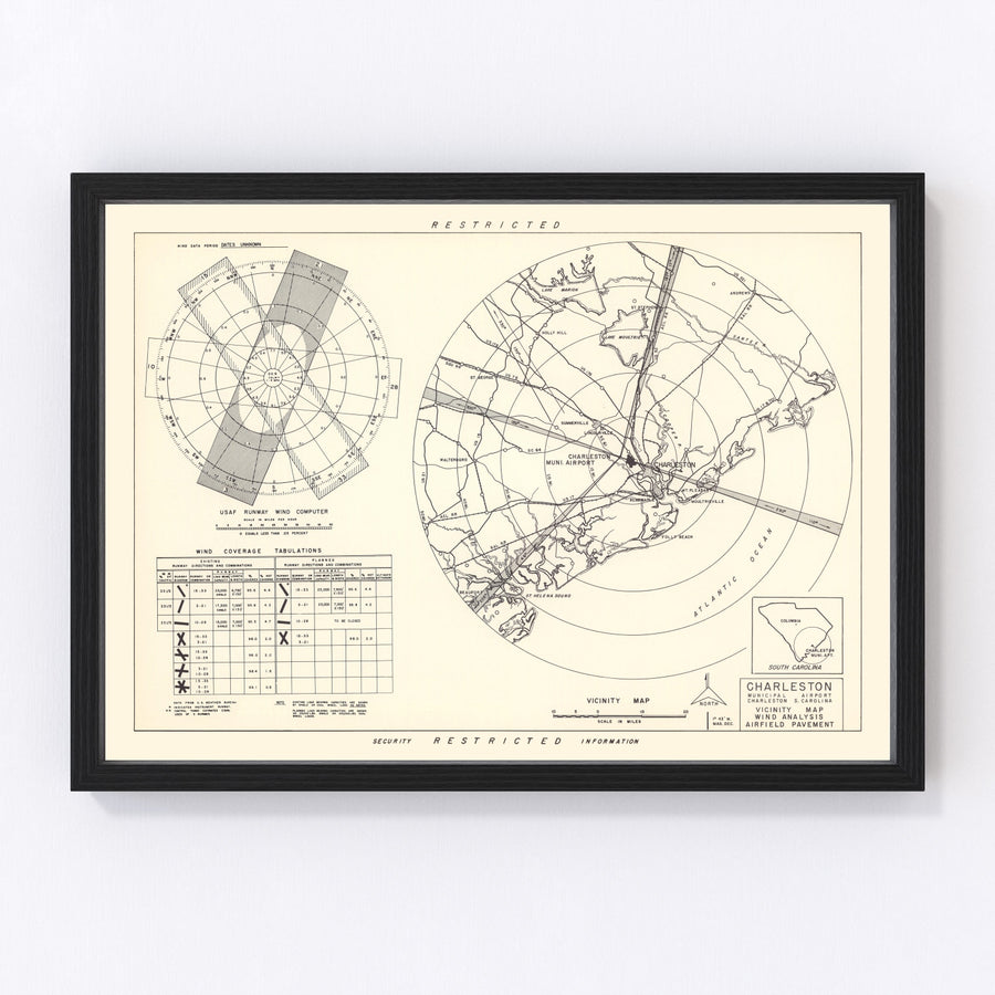 Charleston Municipal Airport Vicinity Vintage Map 1952
