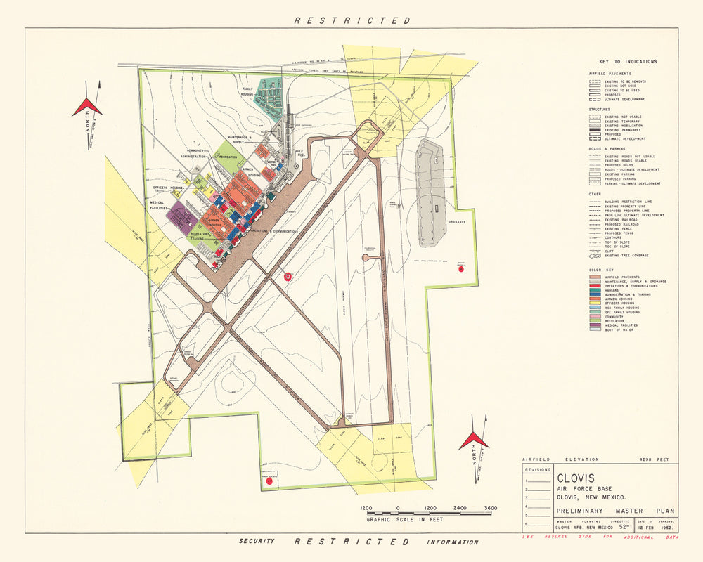Vintage Map of Clovis Air Force Base, 1952 print style example