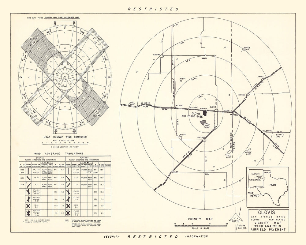 Vintage Map of the Clovis Air Force Base Vicinity, 1952 print style example