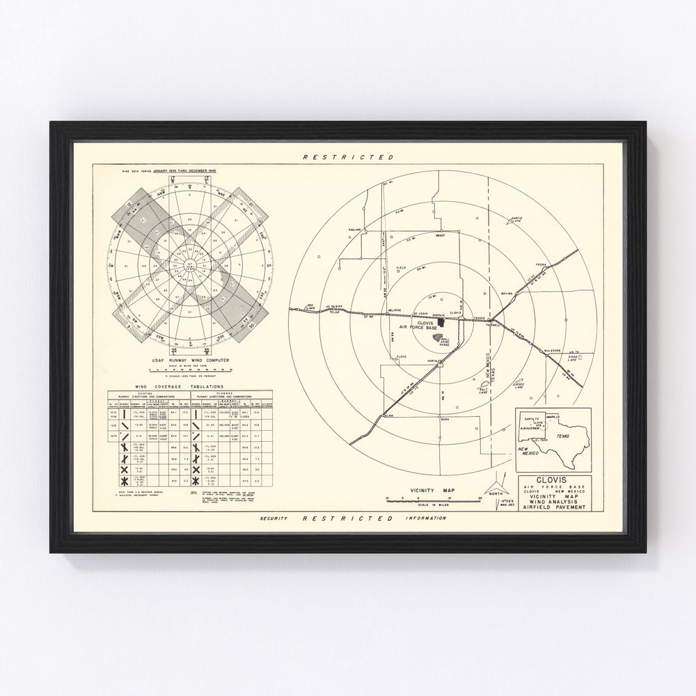 Clovis Air Force Base Vicinity Vintage Map 1952
