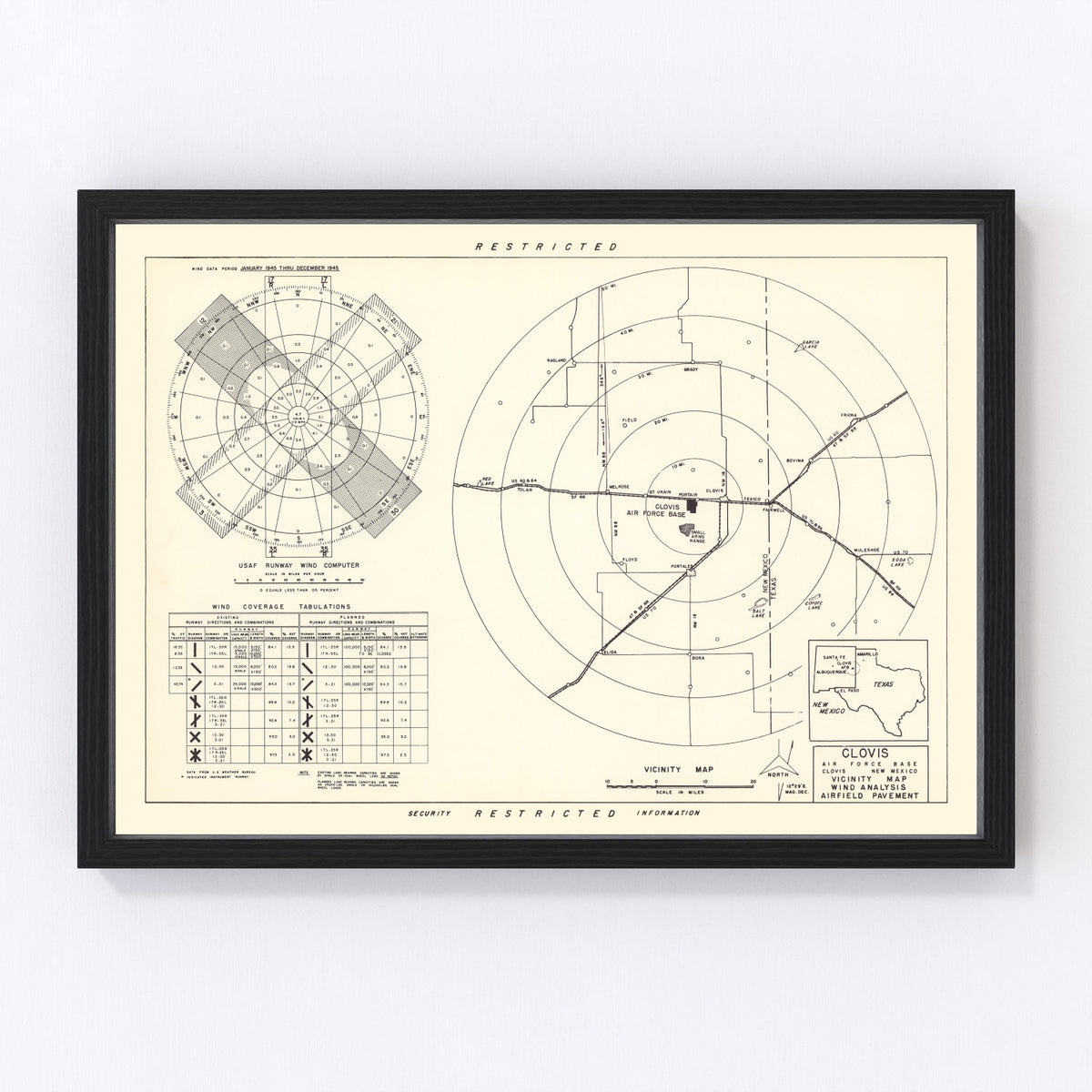 Clovis Air Force Base Vicinity Vintage Map 1952