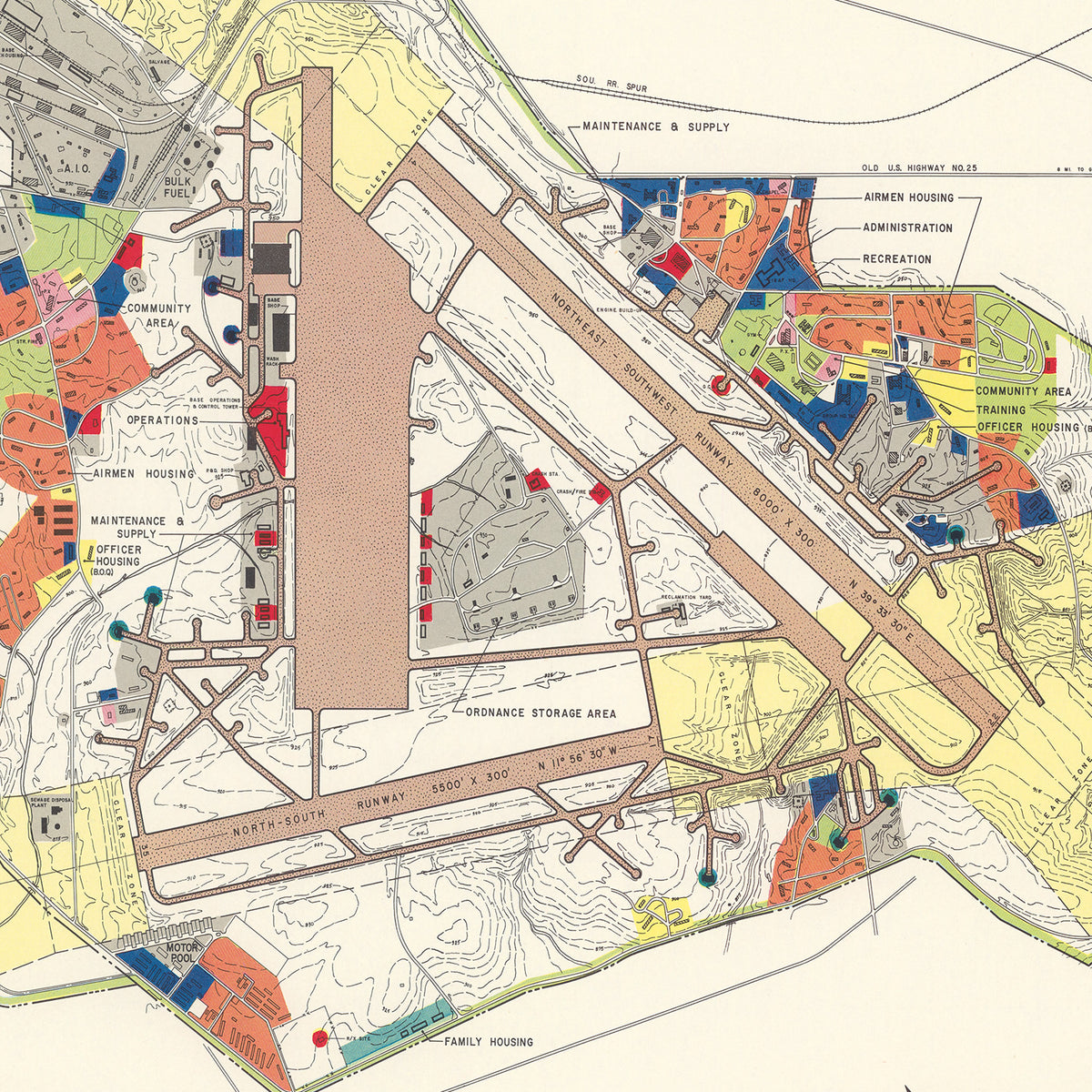 Restored historic details from the 1952 airfield map of Greenville, South Carolina