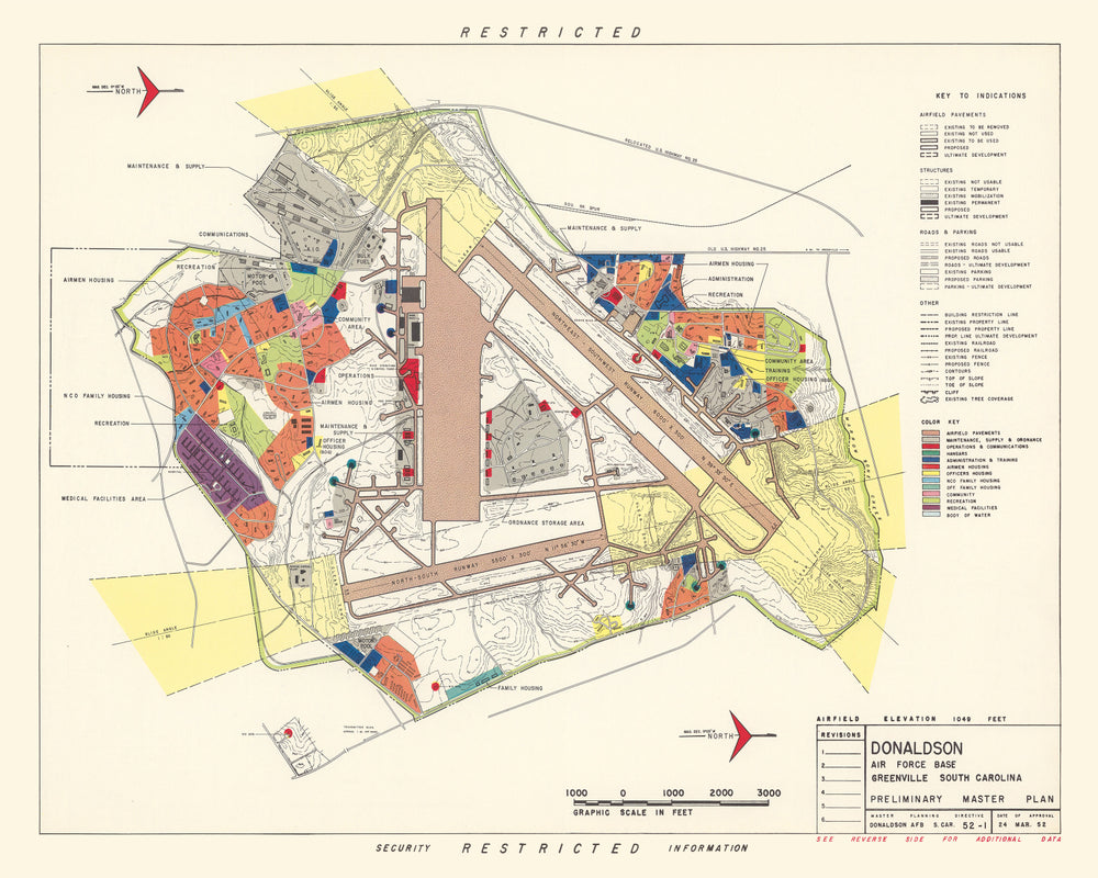 Vintage Map of Donaldson Air Force Base, 1952 print style example