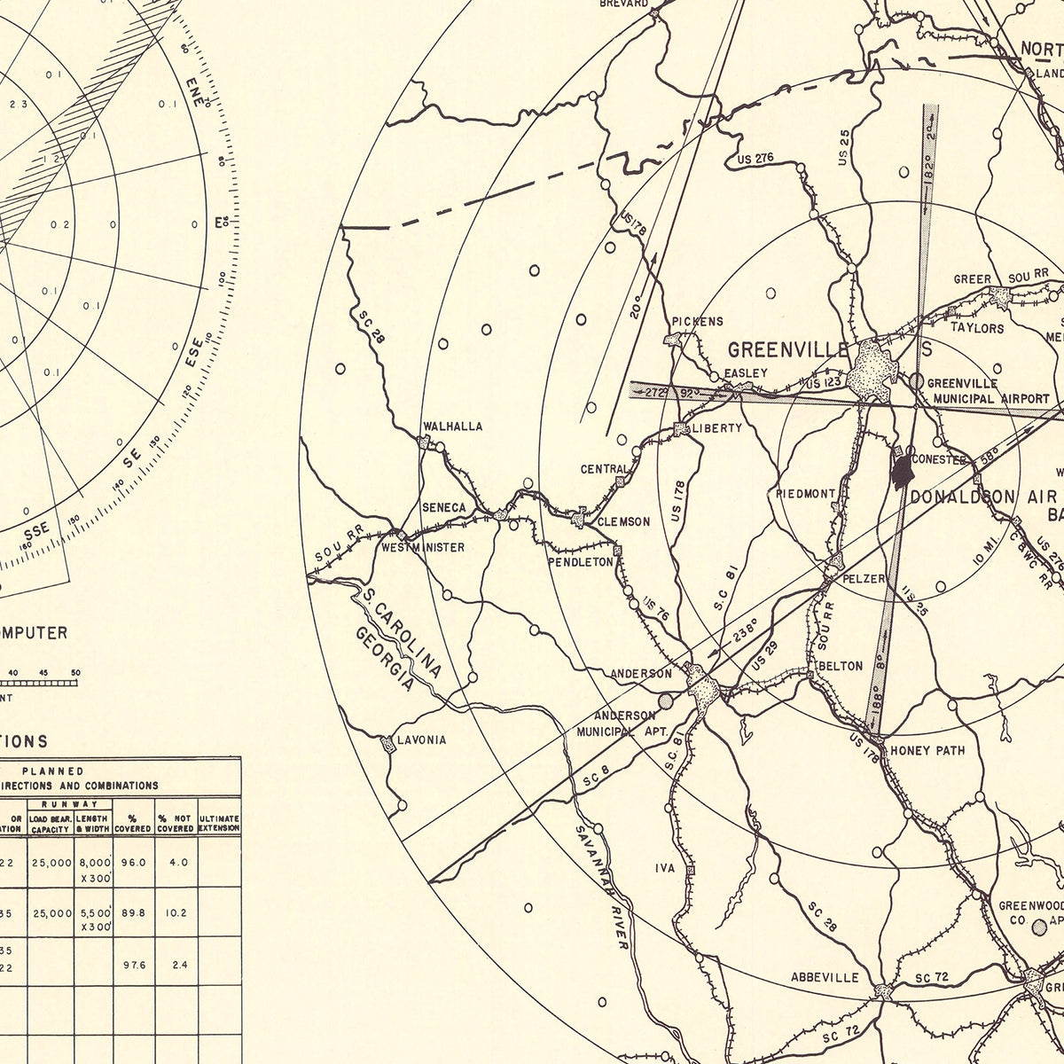Restored historic details from the 1952 airfield map of Greenville, South Carolina