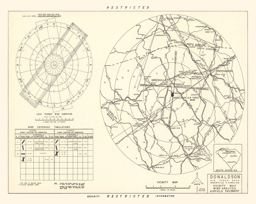 Vintage Map of the Donaldson Air Force Base Vicinity, 1952 print style example