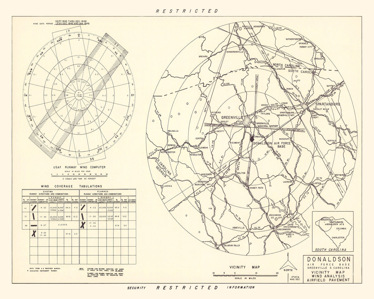 Preview of Vintage Map of the Donaldson Air Force Base Vicinity, 1952