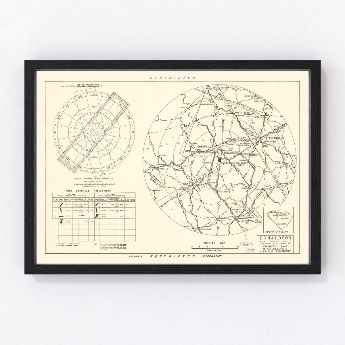 Donaldson Air Force Base Vicinity Vintage Map 1952