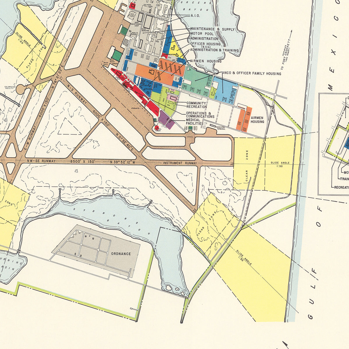 Restored historic details from the 1952 airfield map of Galveston, Texas