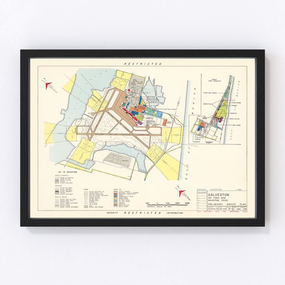 Galveston Air Force Base Vintage Map 1952