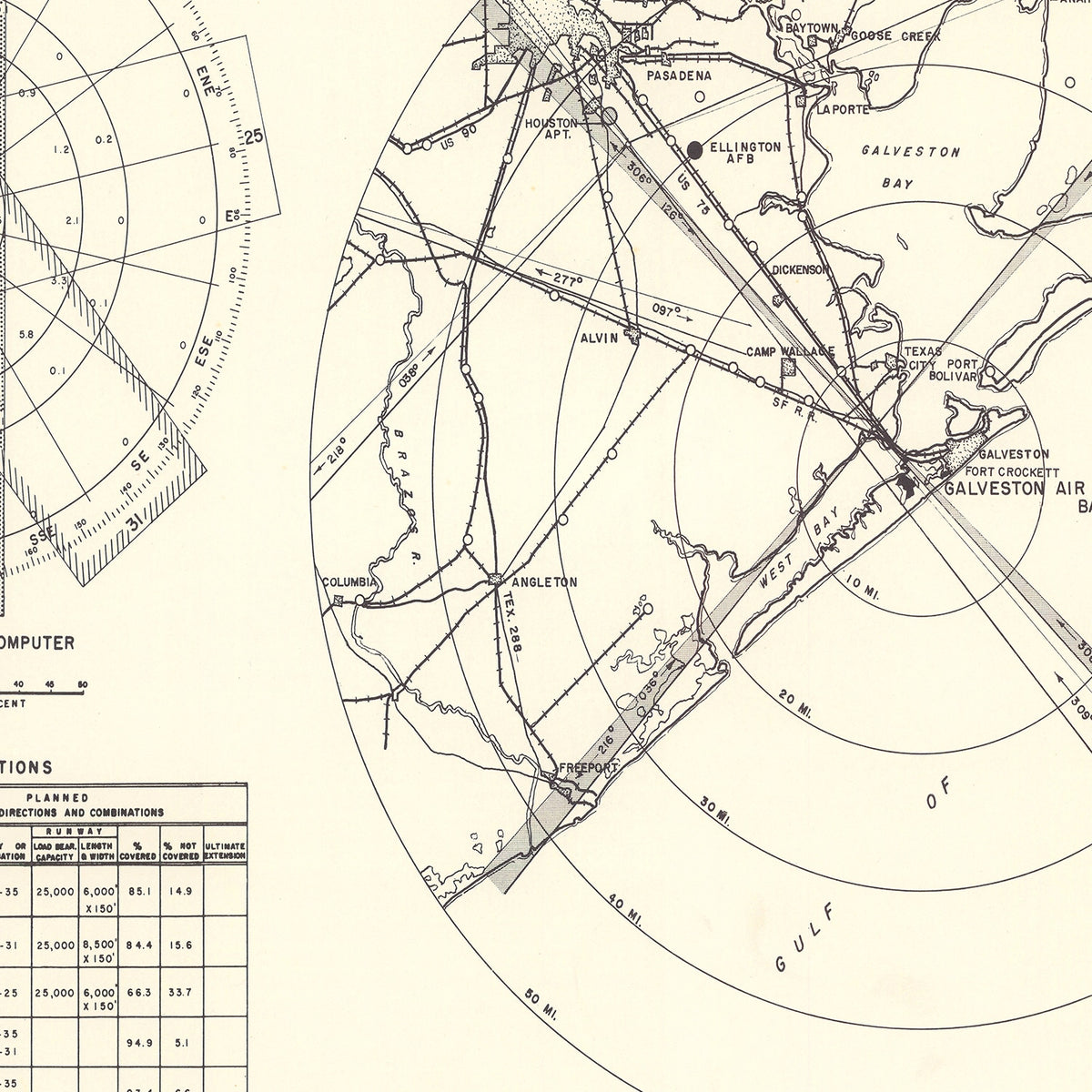 Restored historic details from the 1952 airfield map of Galveston, Texas