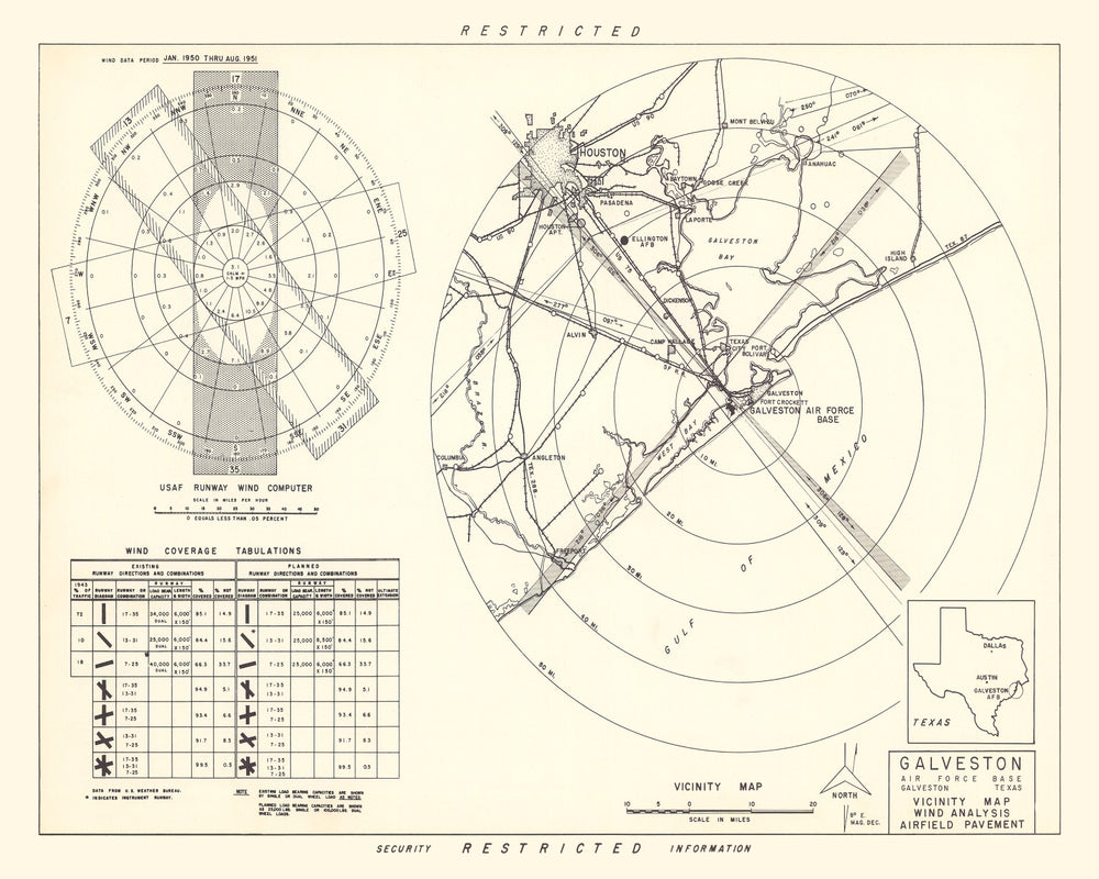 Vintage Map of the Galveston Air Force Base Vicinity, 1952 print style example