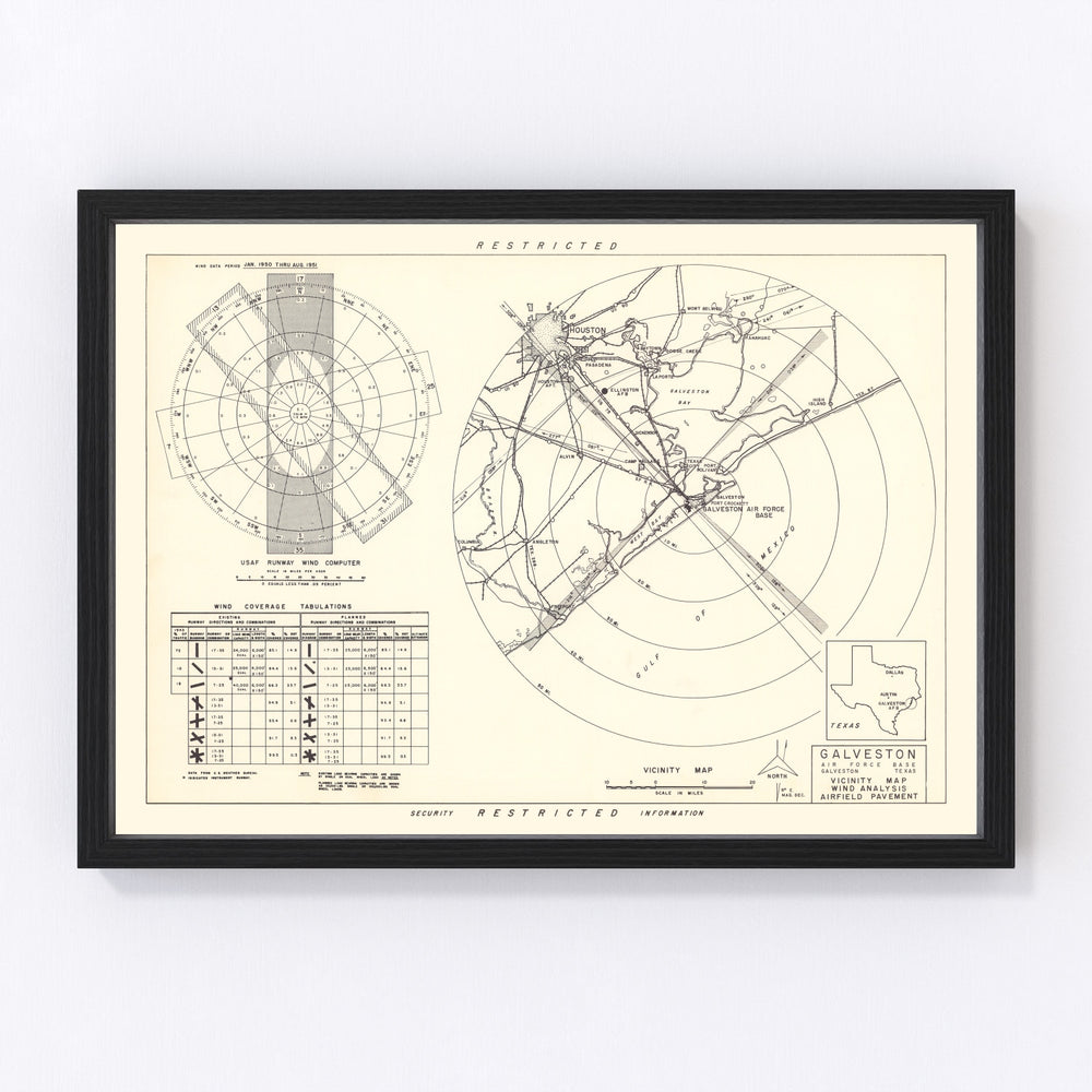 Galveston Air Force Base Vicinity Vintage Map 1952