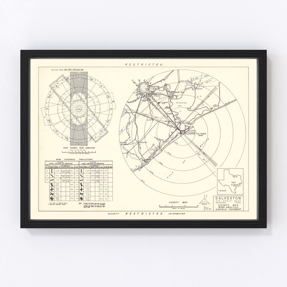 Galveston Air Force Base Vicinity Vintage Map 1952