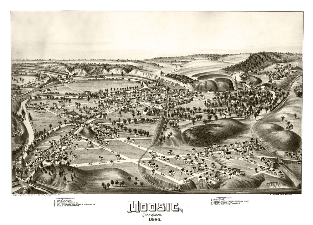 Vintage Map of Moosic, Pennsylvania 1892 print style example