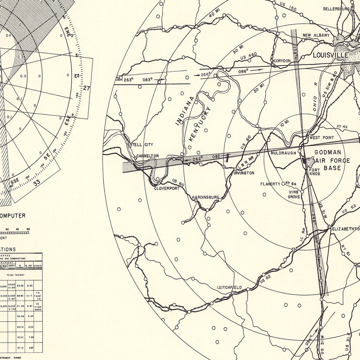 Restored historic details from the 1951 airfield map of Fort Knox, Kentucky