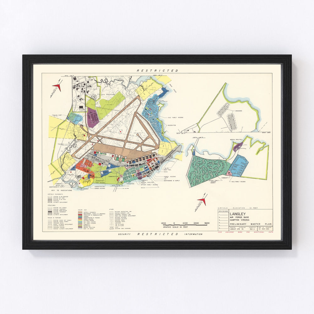 Langley Air Force Base Vintage Map 1951