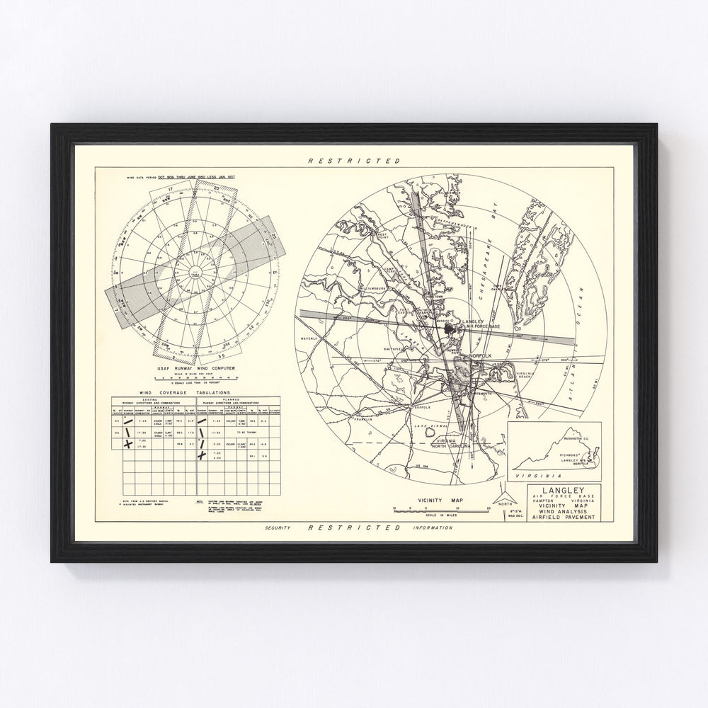 Langley Air Force Base Vicinity Vintage Map 1951
