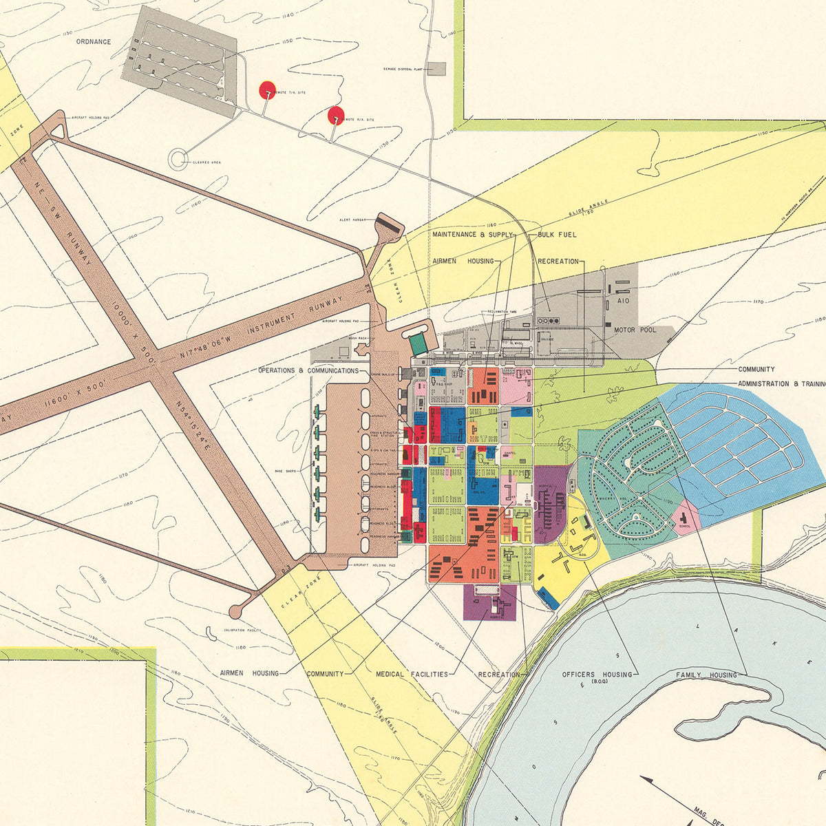 Restored historic details from the 1951 airfield map of Moses Lake, Washington