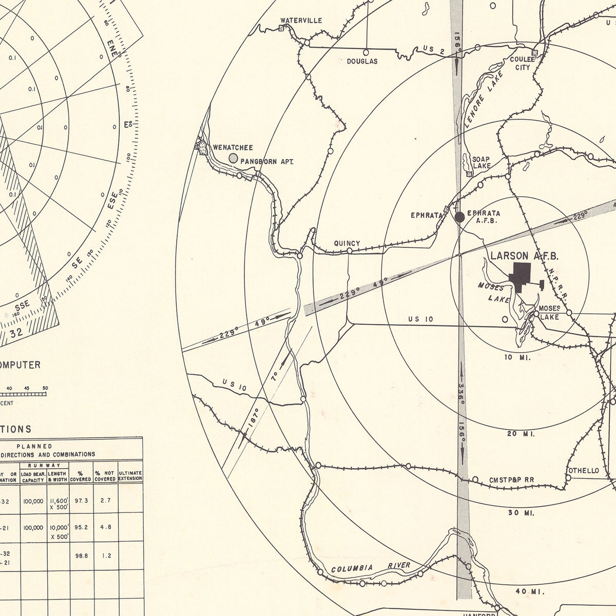 Restored historic details from the 1951 airfield map of Moses Lake, Washington
