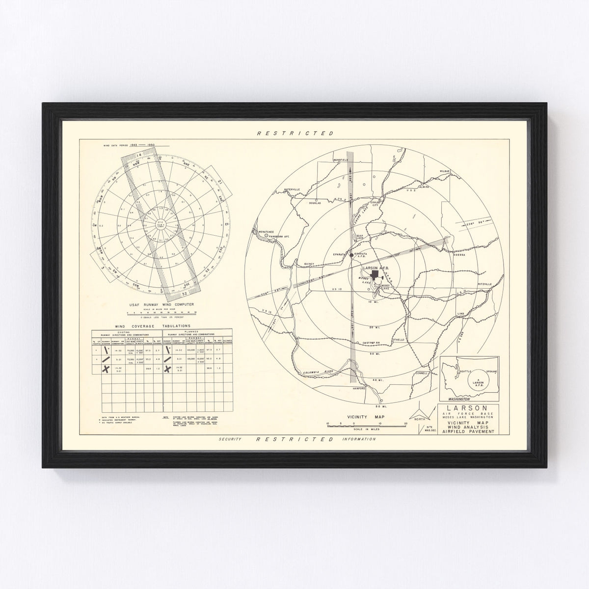Larson Air Force Base Vicinity Vintage Map 1951