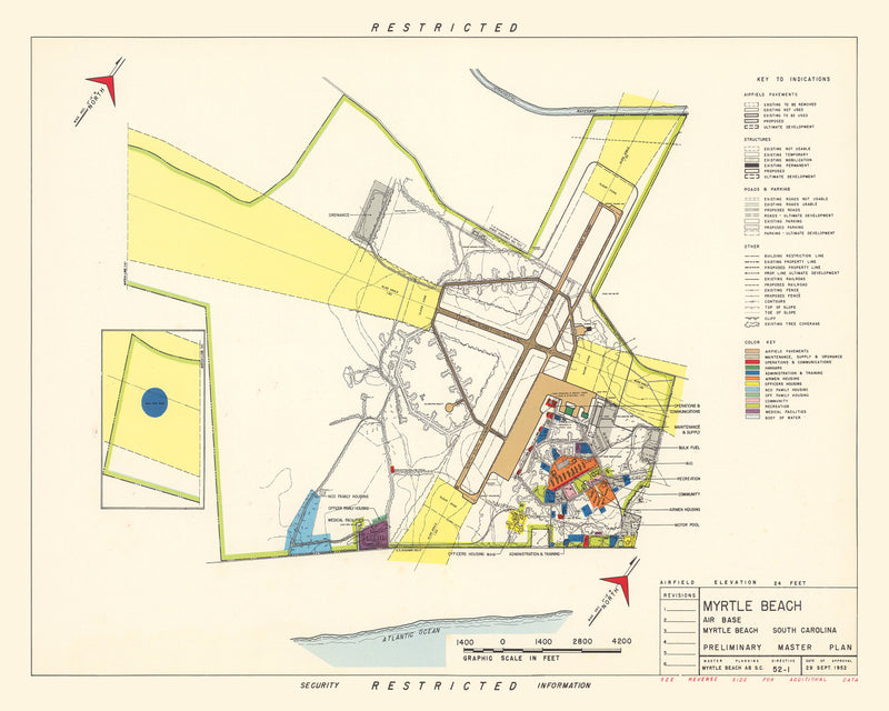 Size comparison using Vintage Map of Myrtle Beach Air Base, 1952