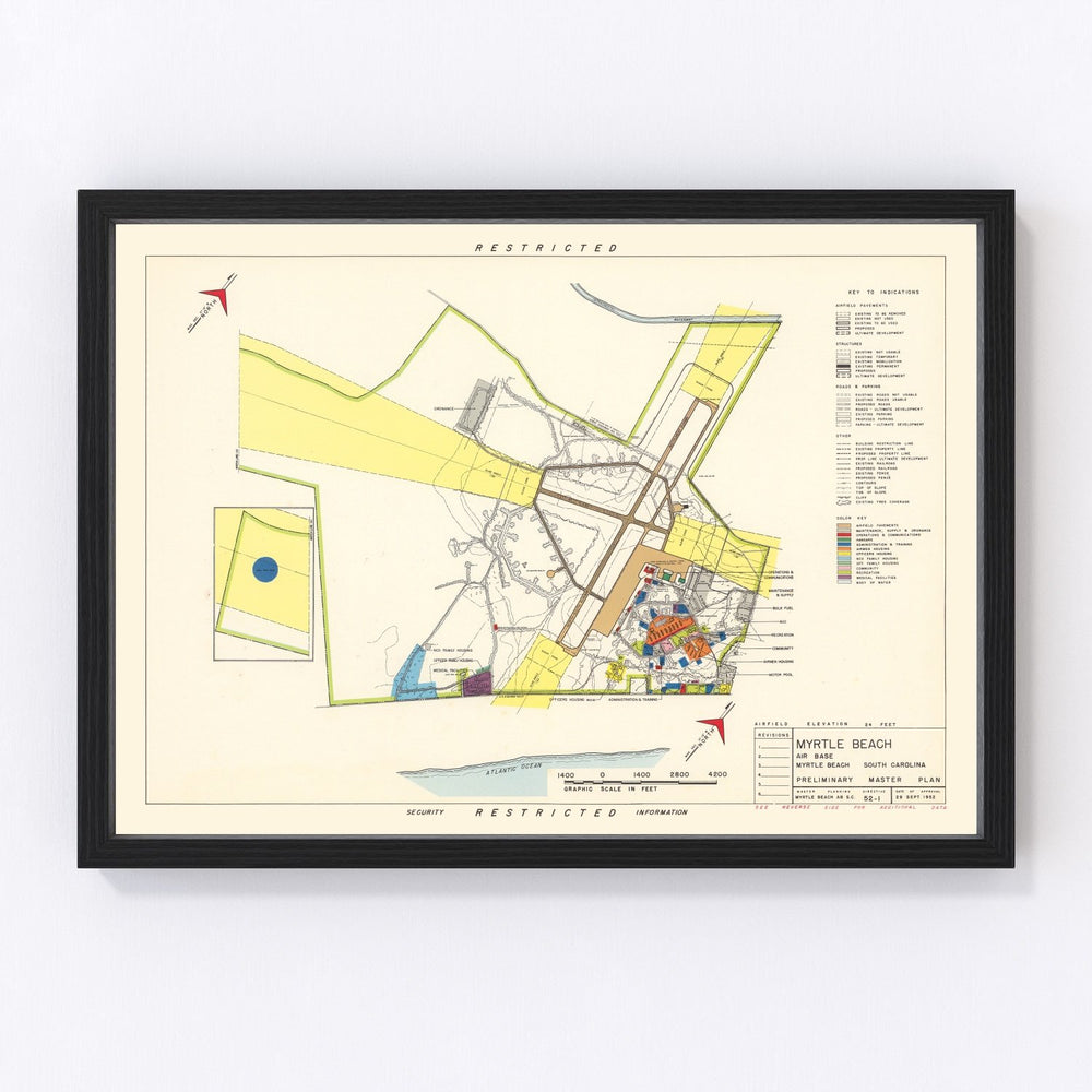 Myrtle Beach Air Base Vintage Map 1952