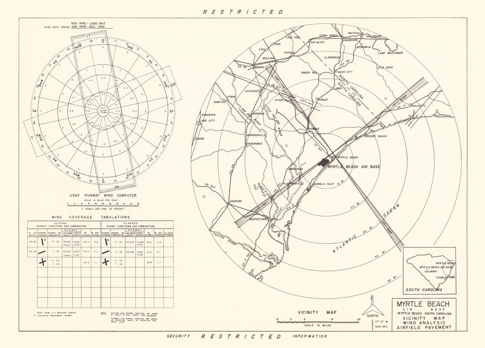 Vintage Map of the Myrtle Beach Air Base Vicinity, 1952 print style example