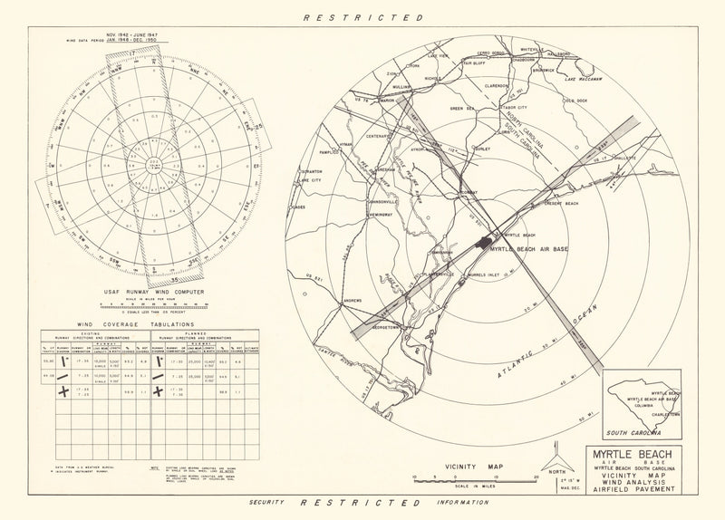 Size comparison using Vintage Map of the Myrtle Beach Air Base Vicinity, 1952