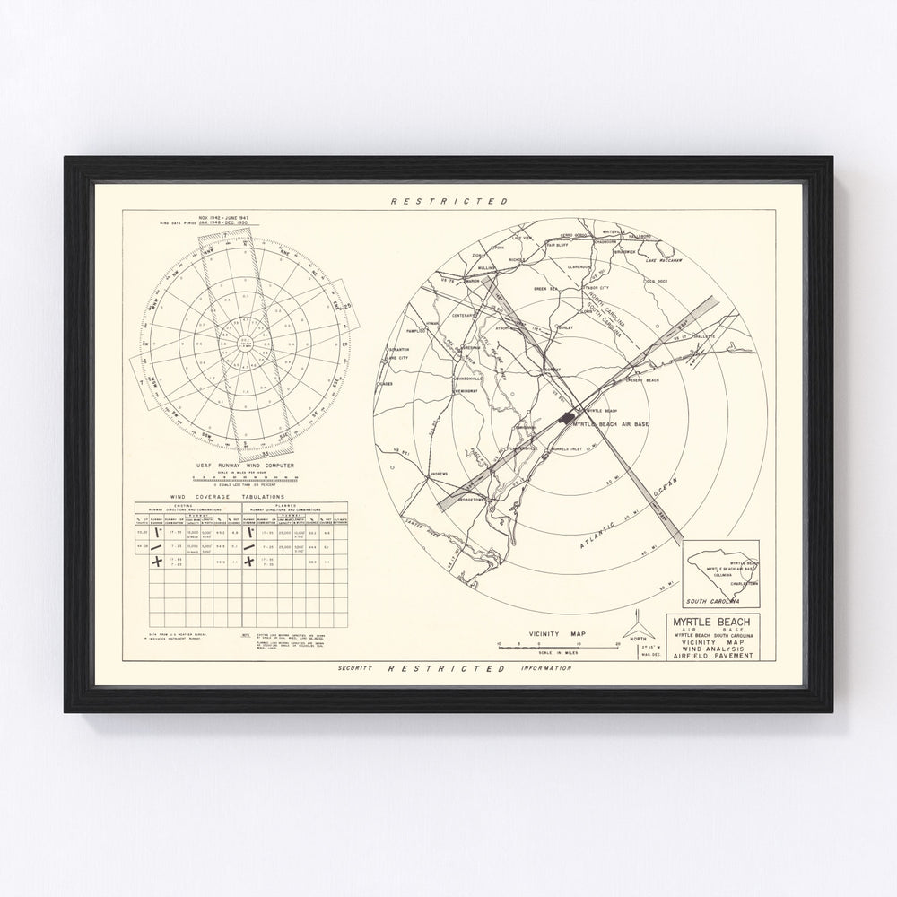 Myrtle Beach Air Base Vicinity Vintage Map 1952