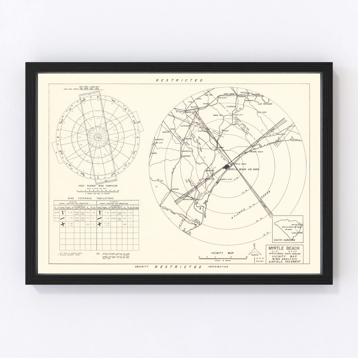 Myrtle Beach Air Base Vicinity Vintage Map 1952