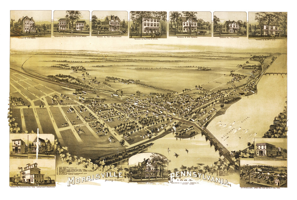 Vintage Map of Morrisville, Pennsylvania 1893 print style example