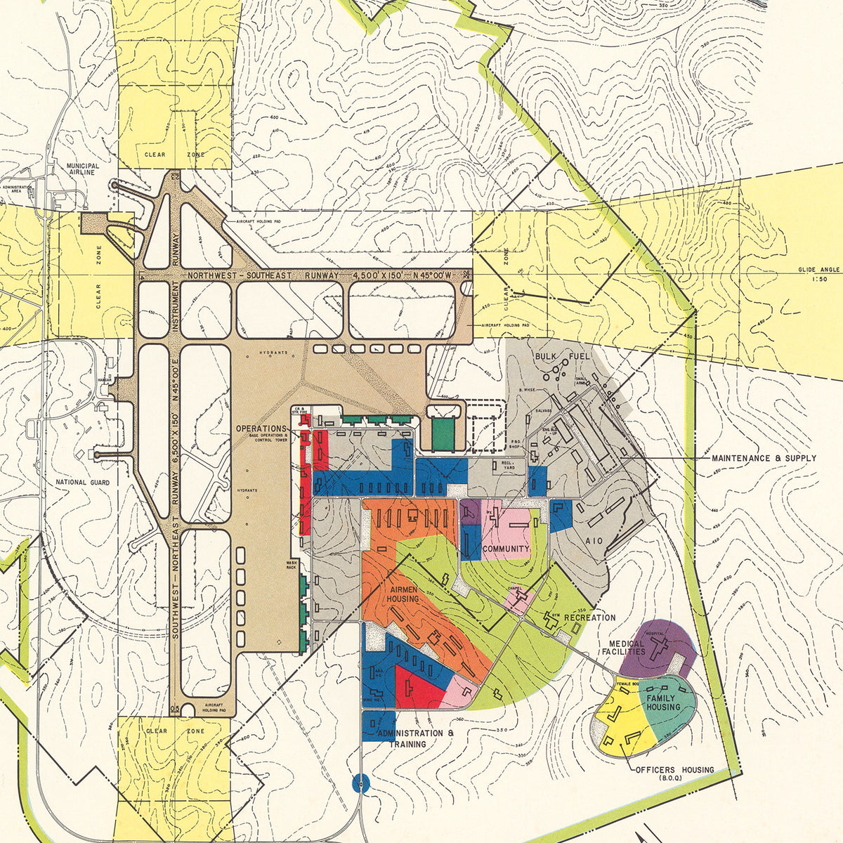 Restored historic details from the 1952 airfield map of Raleigh, North Carolina