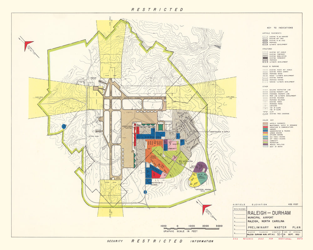 Vintage Map of Raleigh - Durham Municipal Airport, 1952 print style example