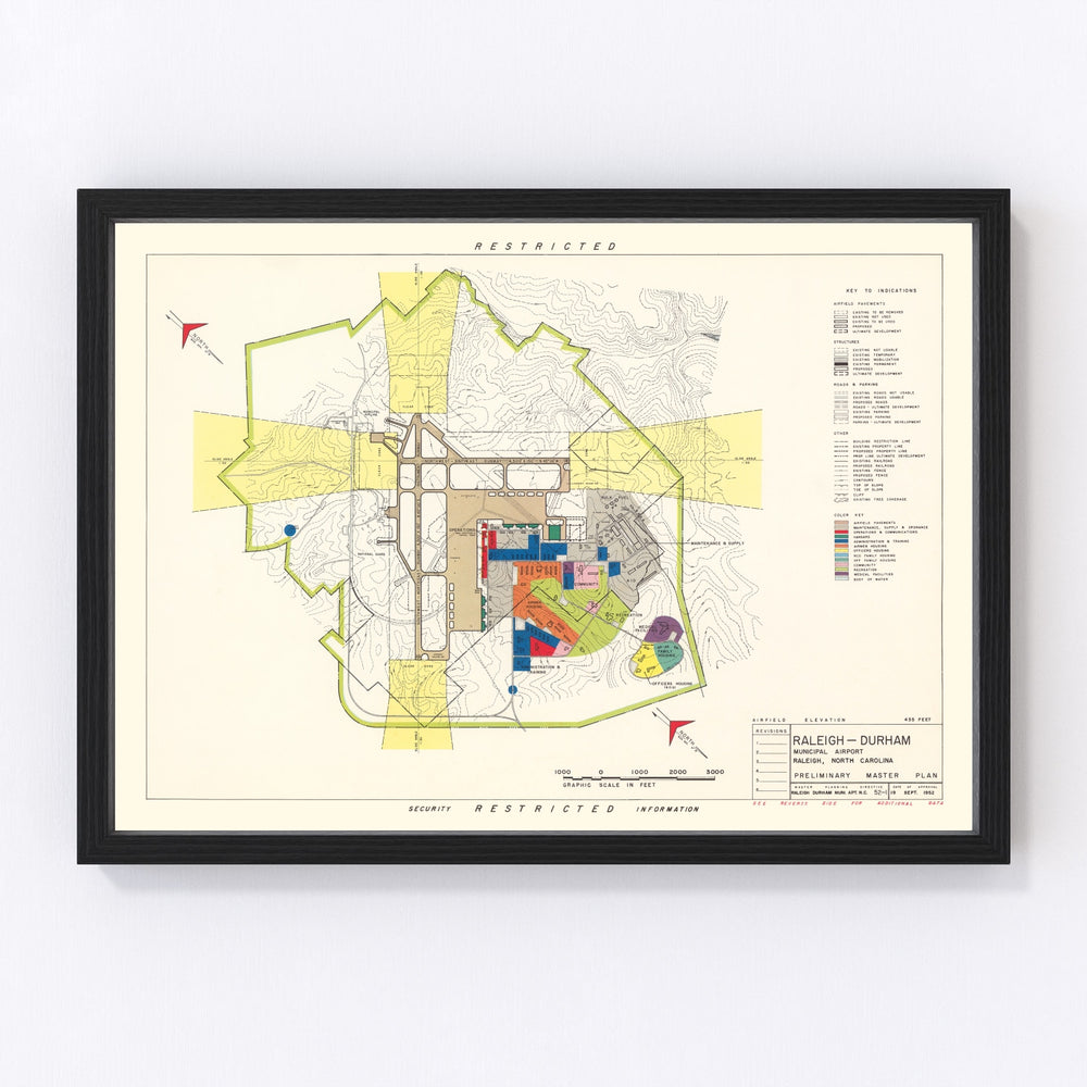 Raleigh - Durham Municipal Airport Vintage Map 1952