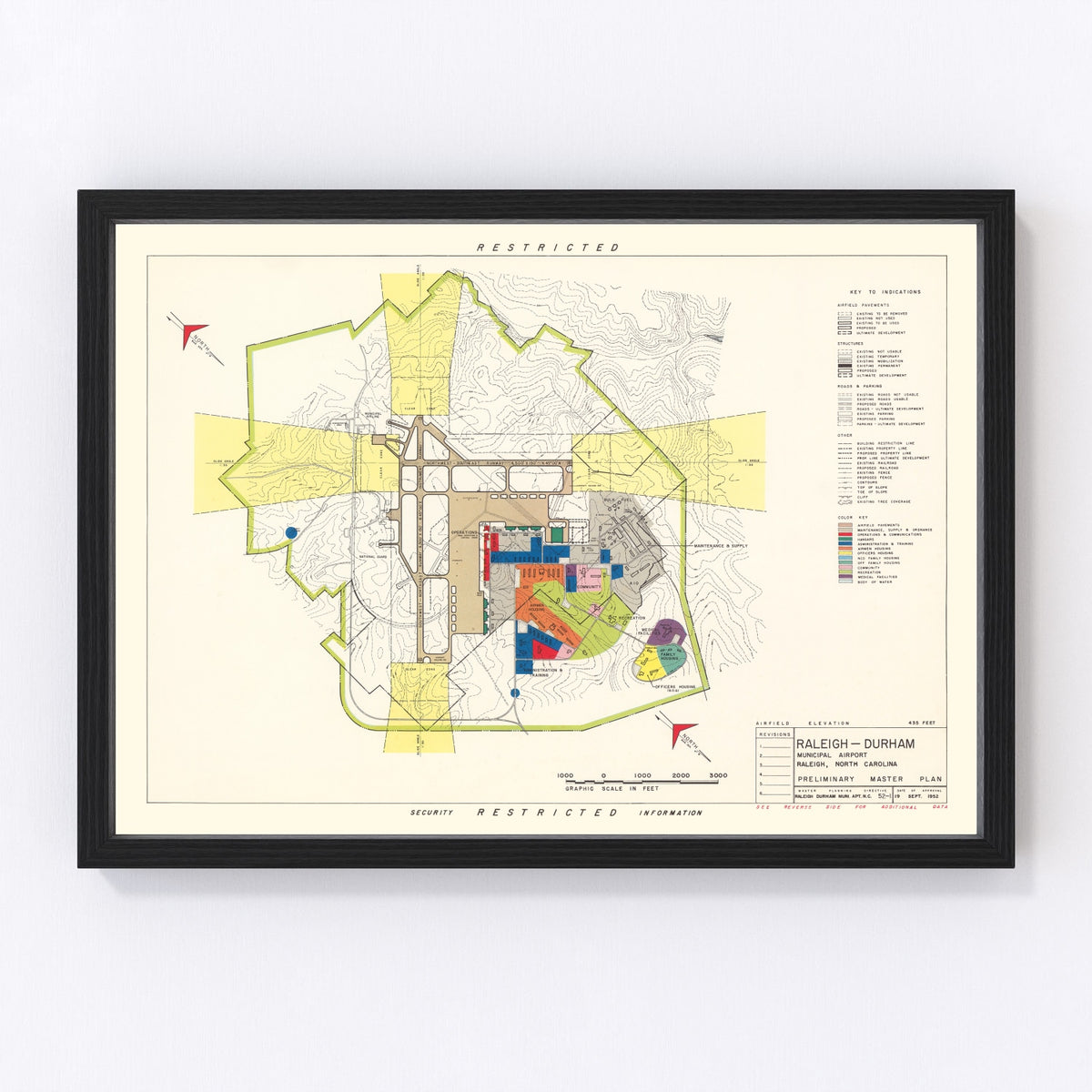 Raleigh - Durham Municipal Airport Vintage Map 1952