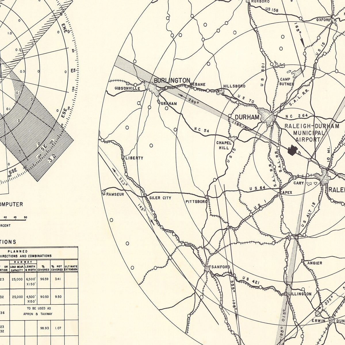 Restored historic details from the 1952 airfield map of Raleigh, North Carolina