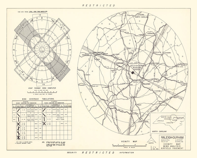 Size comparison using Vintage Map of the Raleigh - Durham Municipal Airport Vicinity, 1952