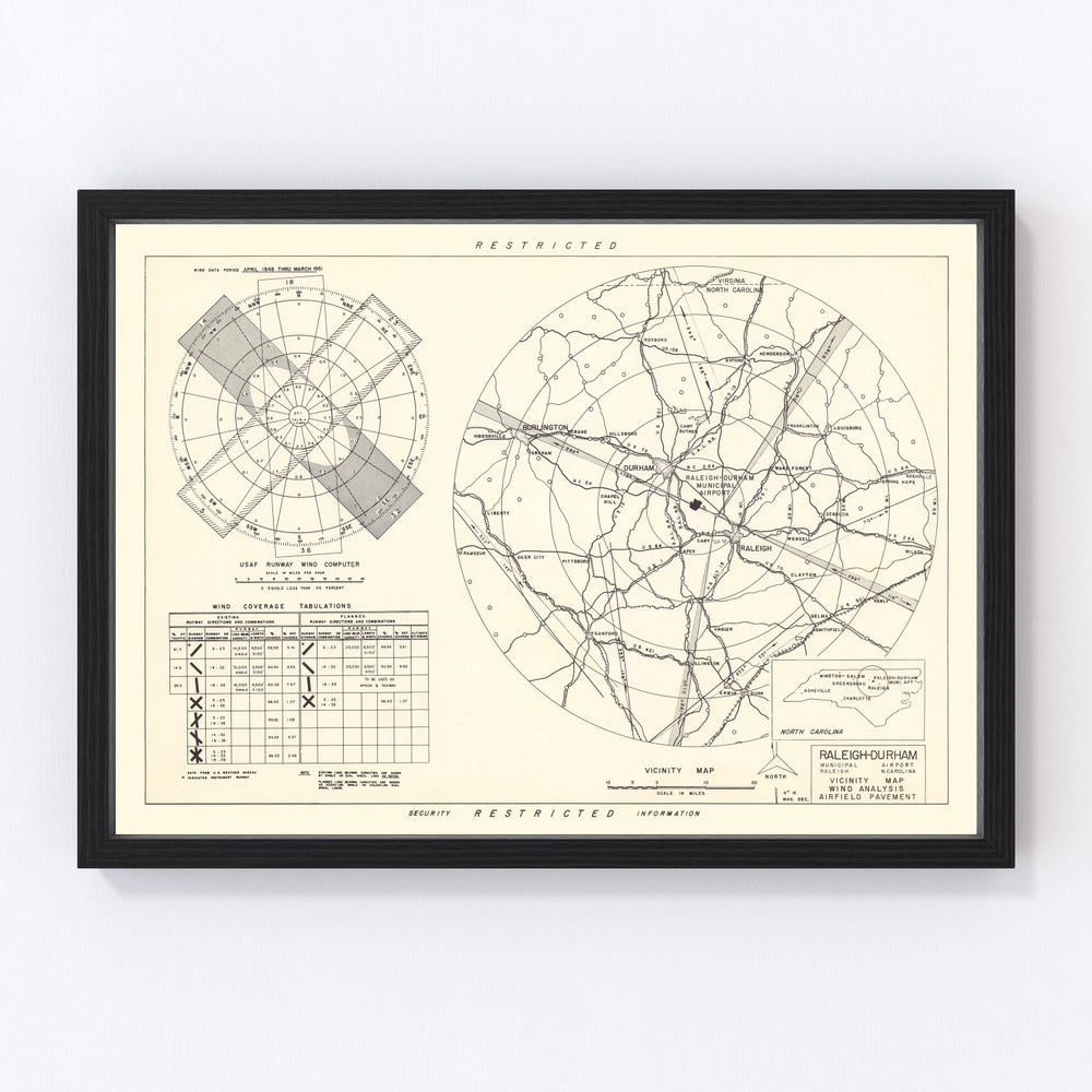 Raleigh - Durham Municipal Airport Vicinity Vintage Map 1952
