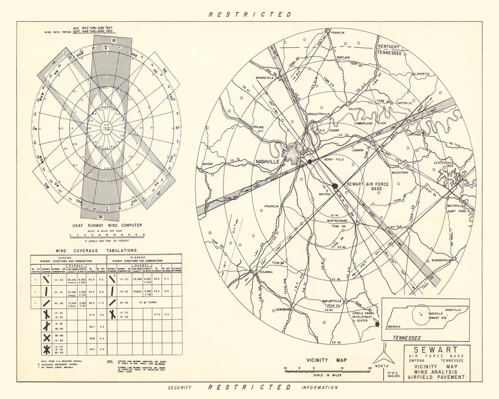 Vintage Map of the Sewart Air Force Base Vicinity, 1952 print style example