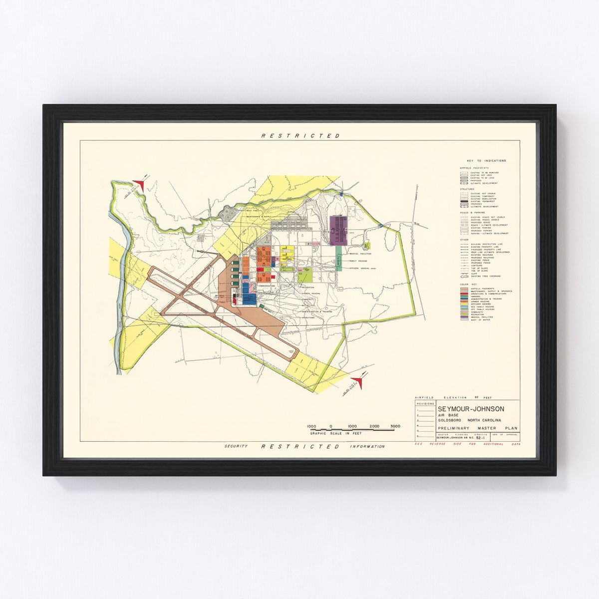 Seymour - Johnson Air Base Vintage Map 1953