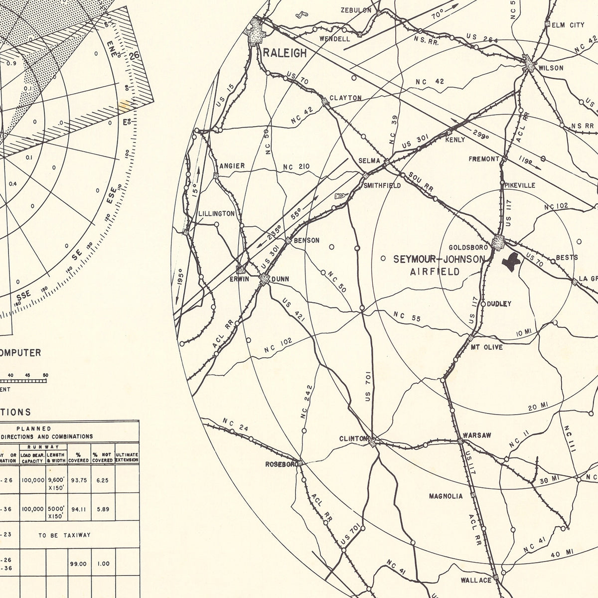 Restored historic details from the 1953 airfield map of Goldsboro, North Carolina