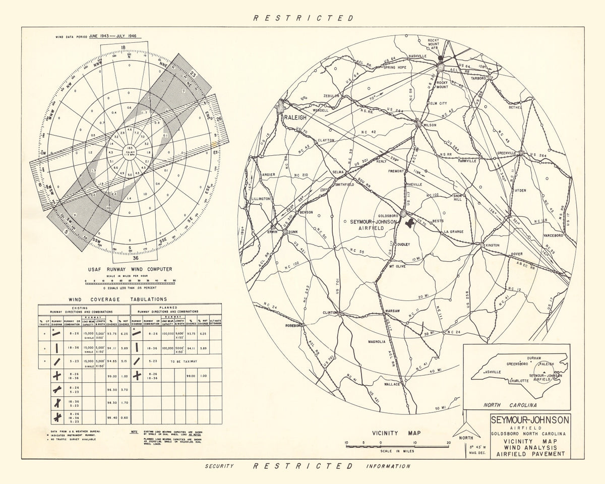 Preview of Vintage Map of the Seymour - Johnson Air Base Vicinity, 1953
