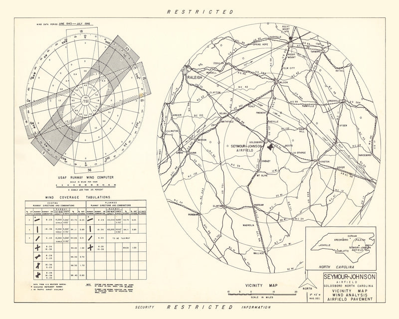 Size comparison using Vintage Map of the Seymour - Johnson Air Base Vicinity, 1953