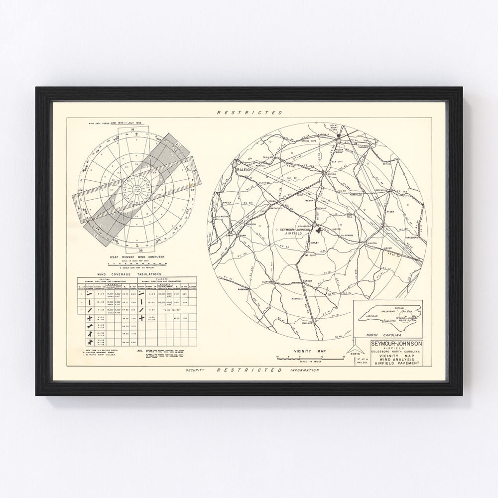 Seymour - Johnson Air Base Vicinity Vintage Map 1953