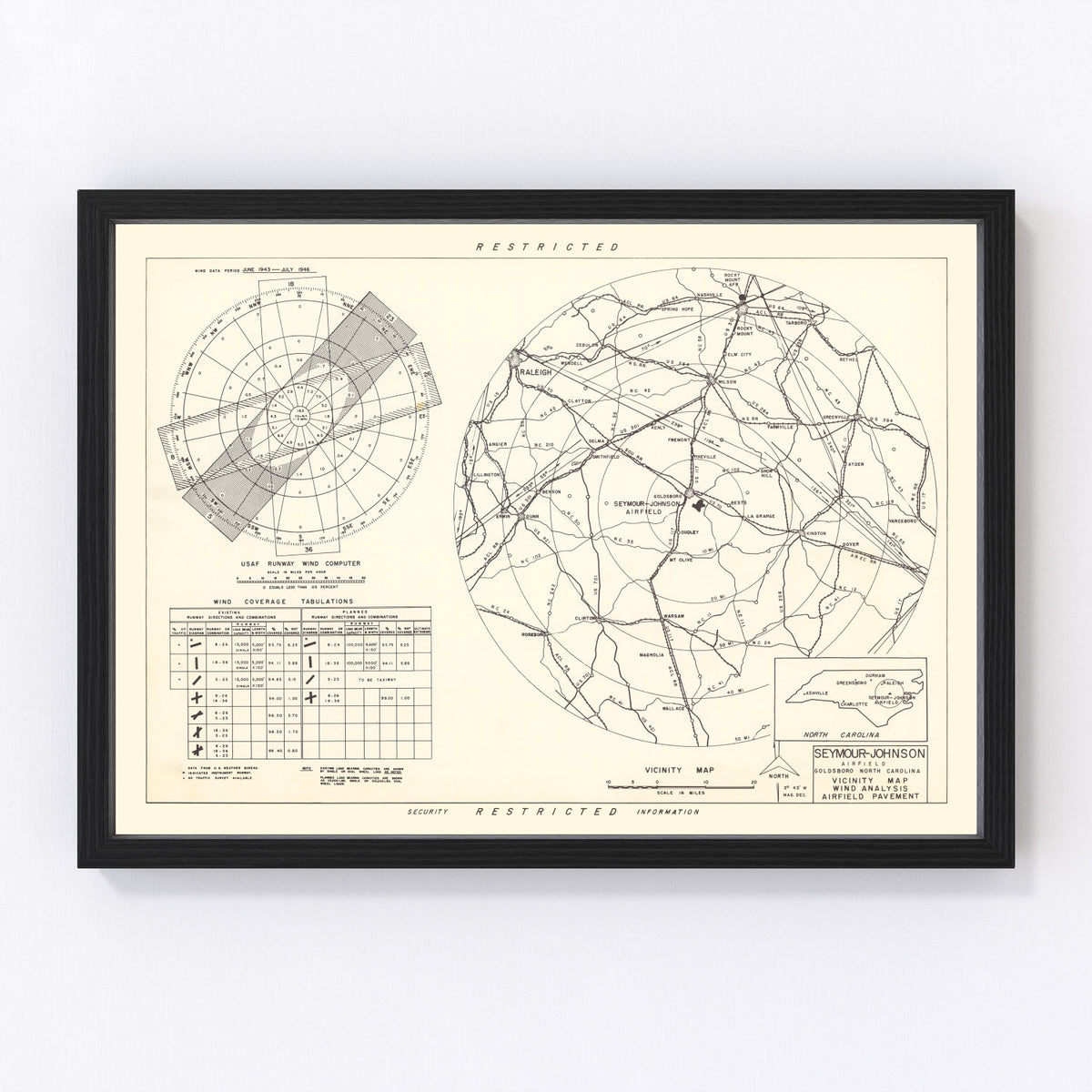 Seymour - Johnson Air Base Vicinity Vintage Map 1953