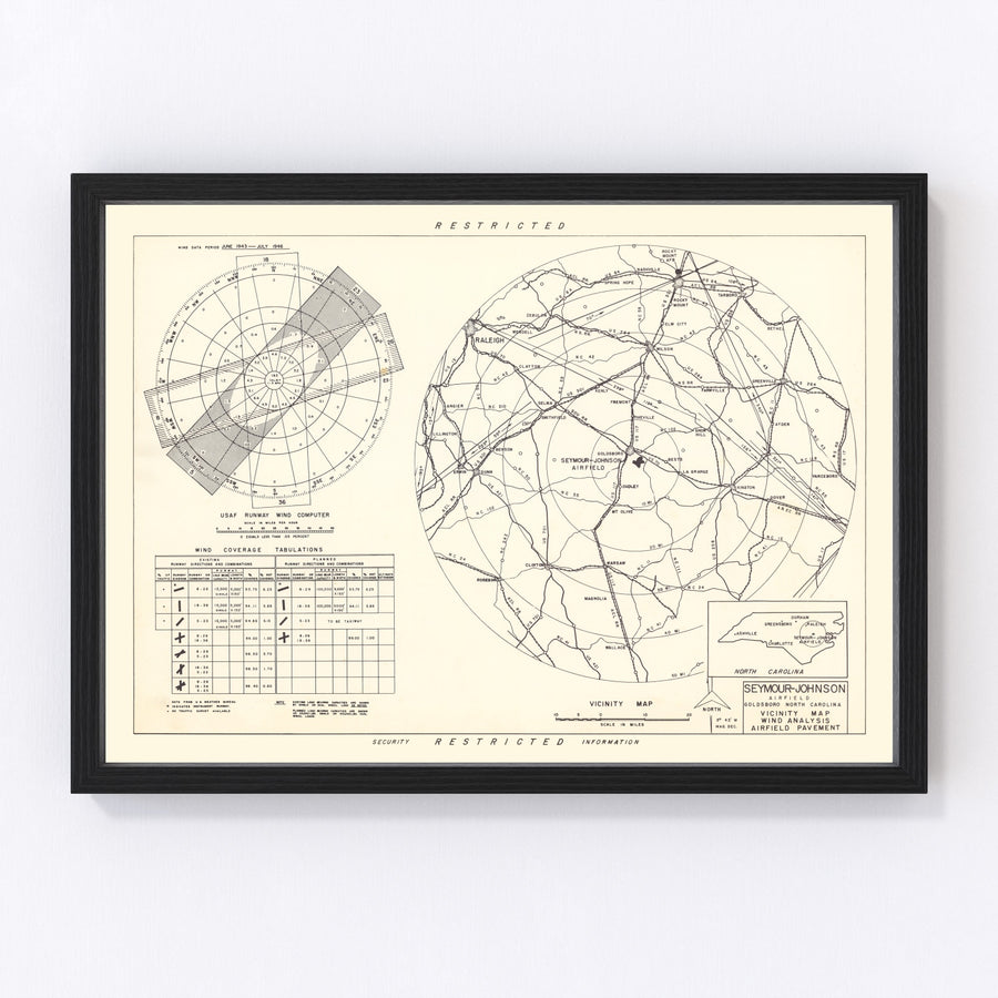 Seymour - Johnson Air Base Vicinity Vintage Map 1953