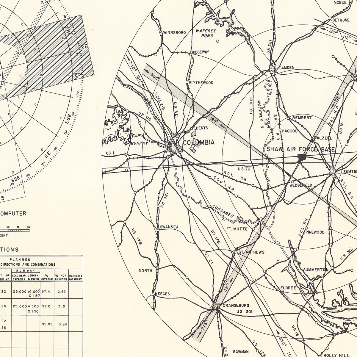 Restored historic details from the 1953 airfield map of Sumter, North Carolina
