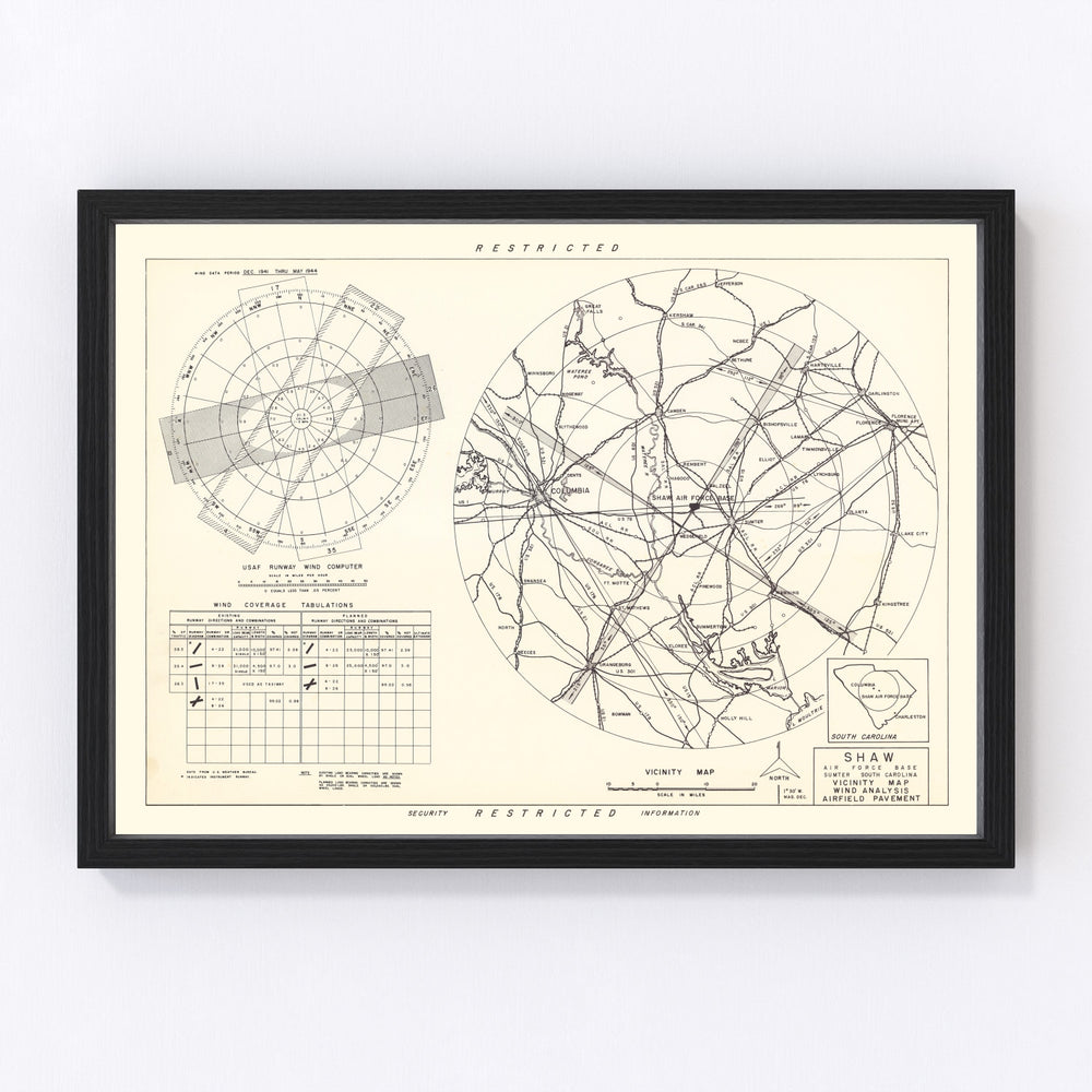 Shaw Air Force Base Vicinity Vintage Map 1953