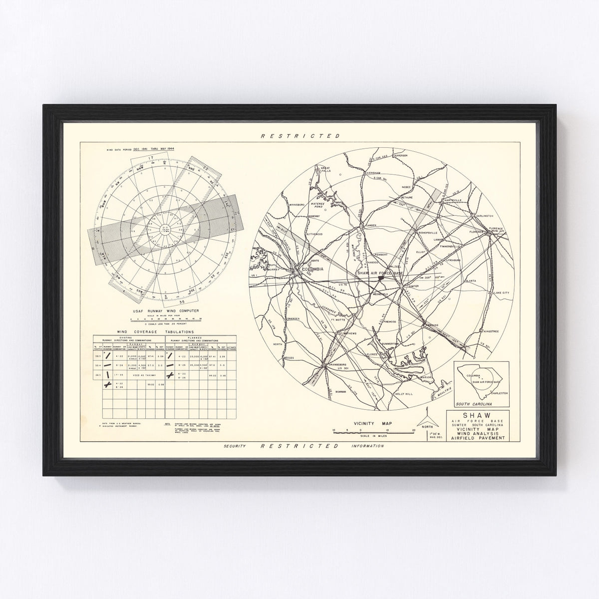Shaw Air Force Base Vicinity Vintage Map 1953