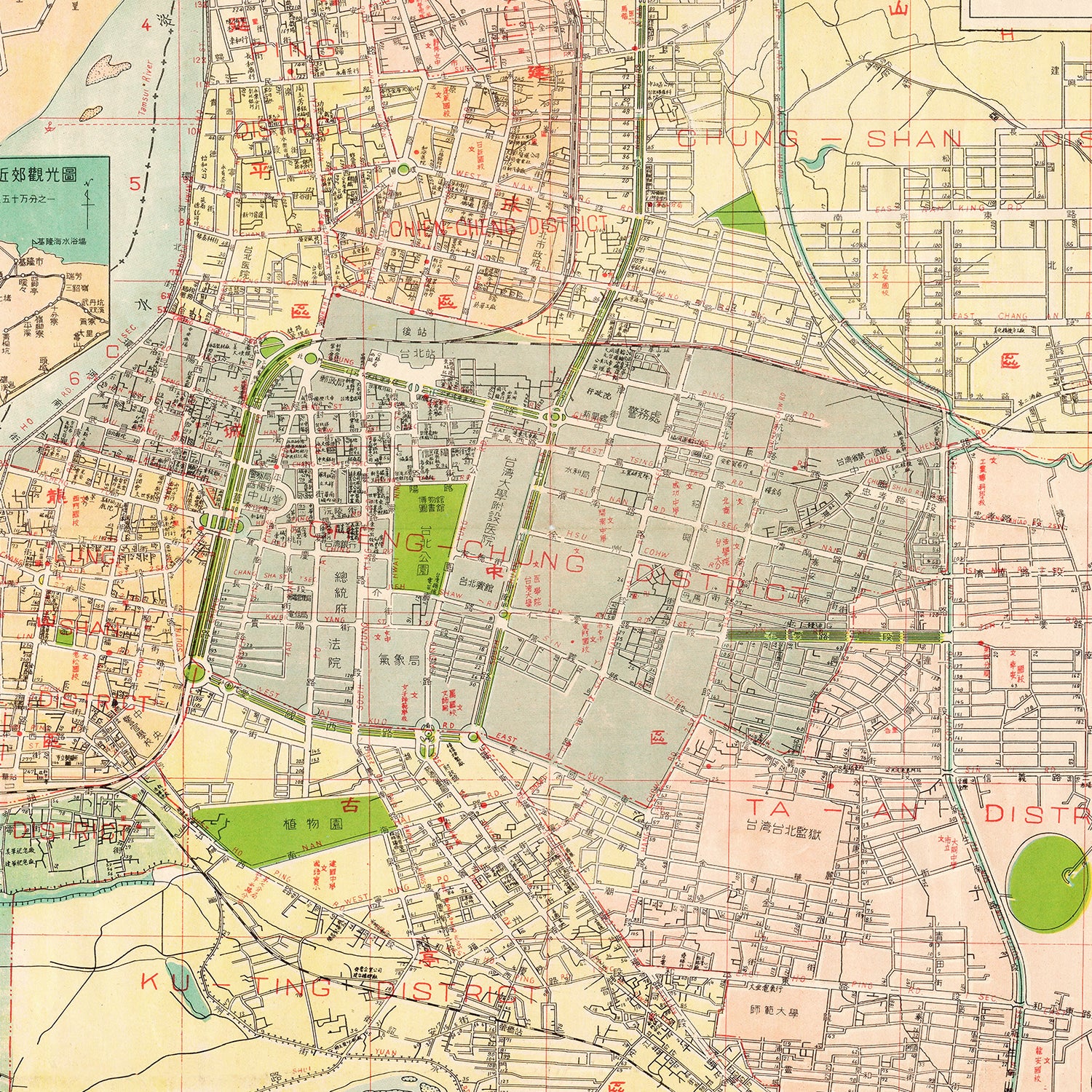 Restored historic details from the 1957 city map of Taipei